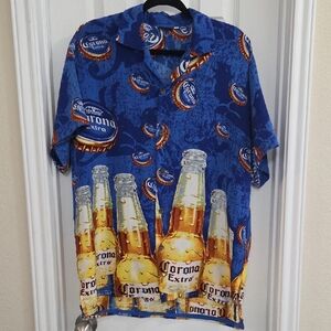Corona Blue and Yellow Bottle Print Shirt